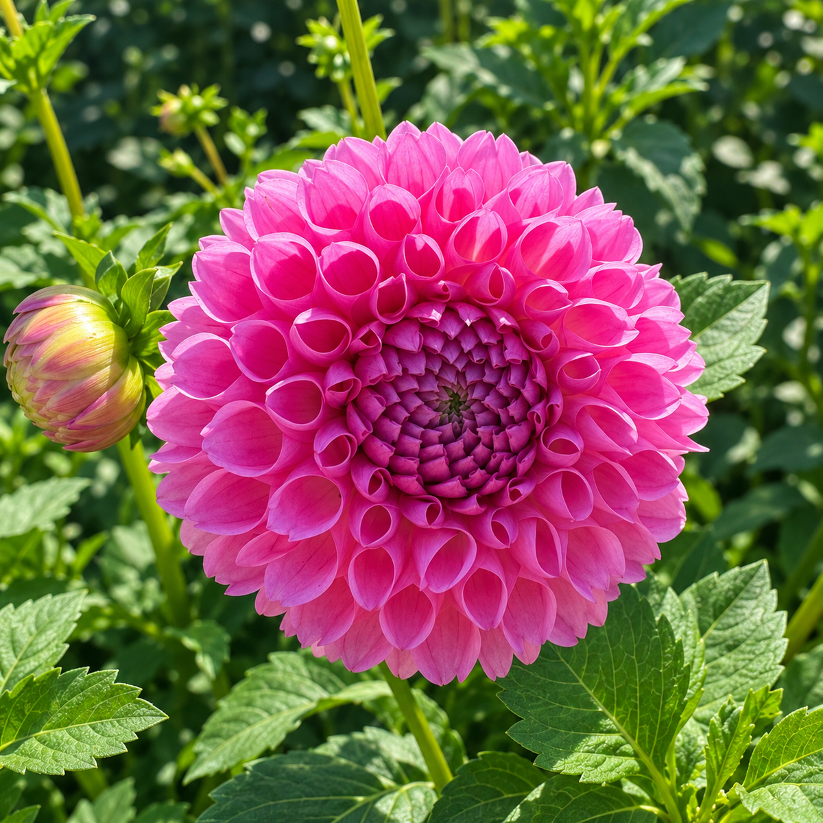 Camano Love dahlia with vibrant pink miniature ball bloom