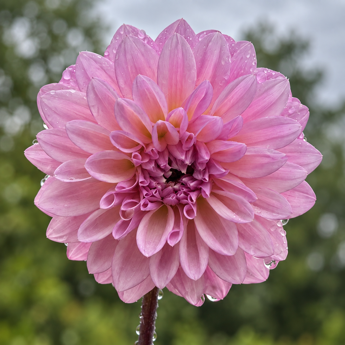 Roe Violetta dahlia with lavender-pink petals and softly curled inner petals