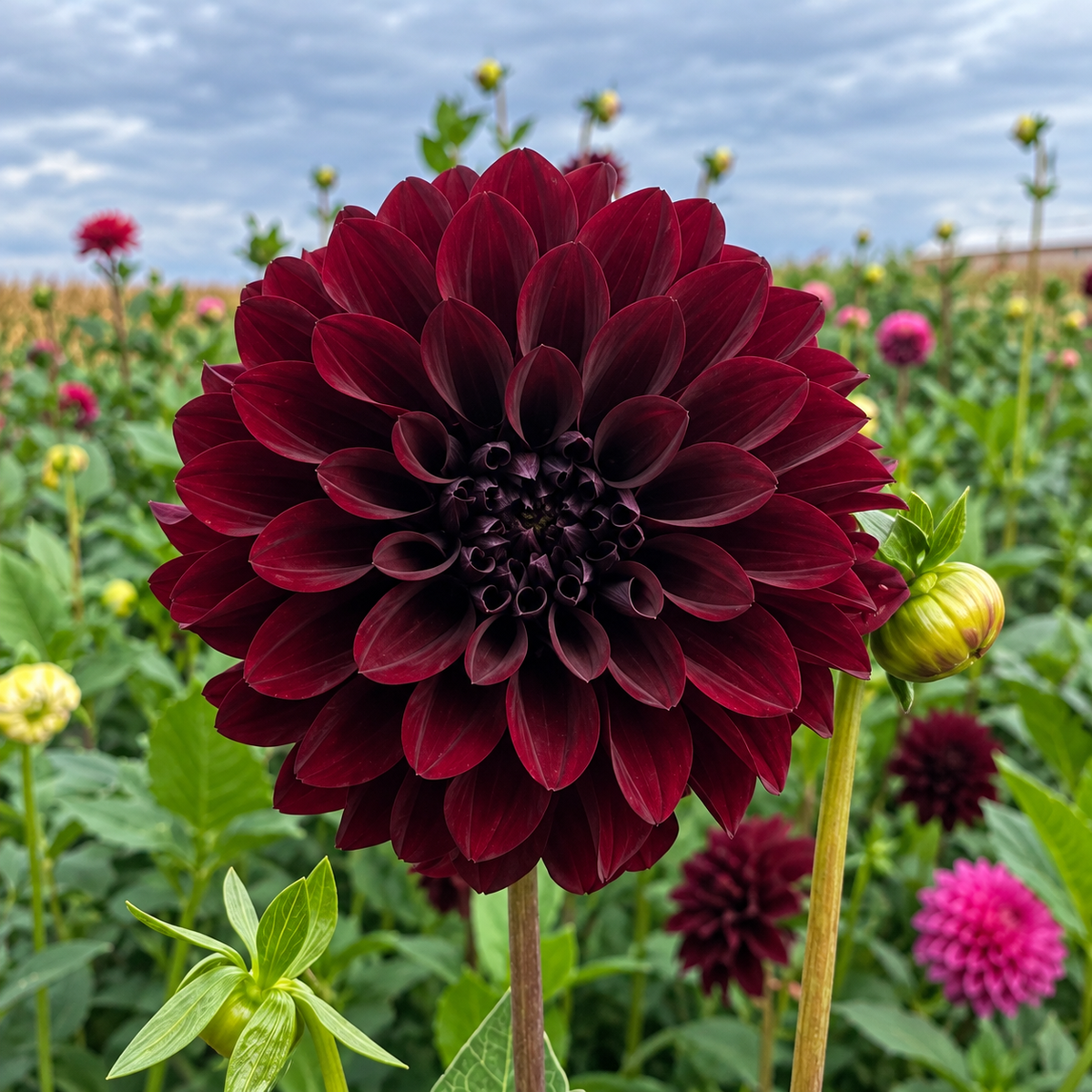 Shadow Cat dark burgundy formal decorative dahlia bloom