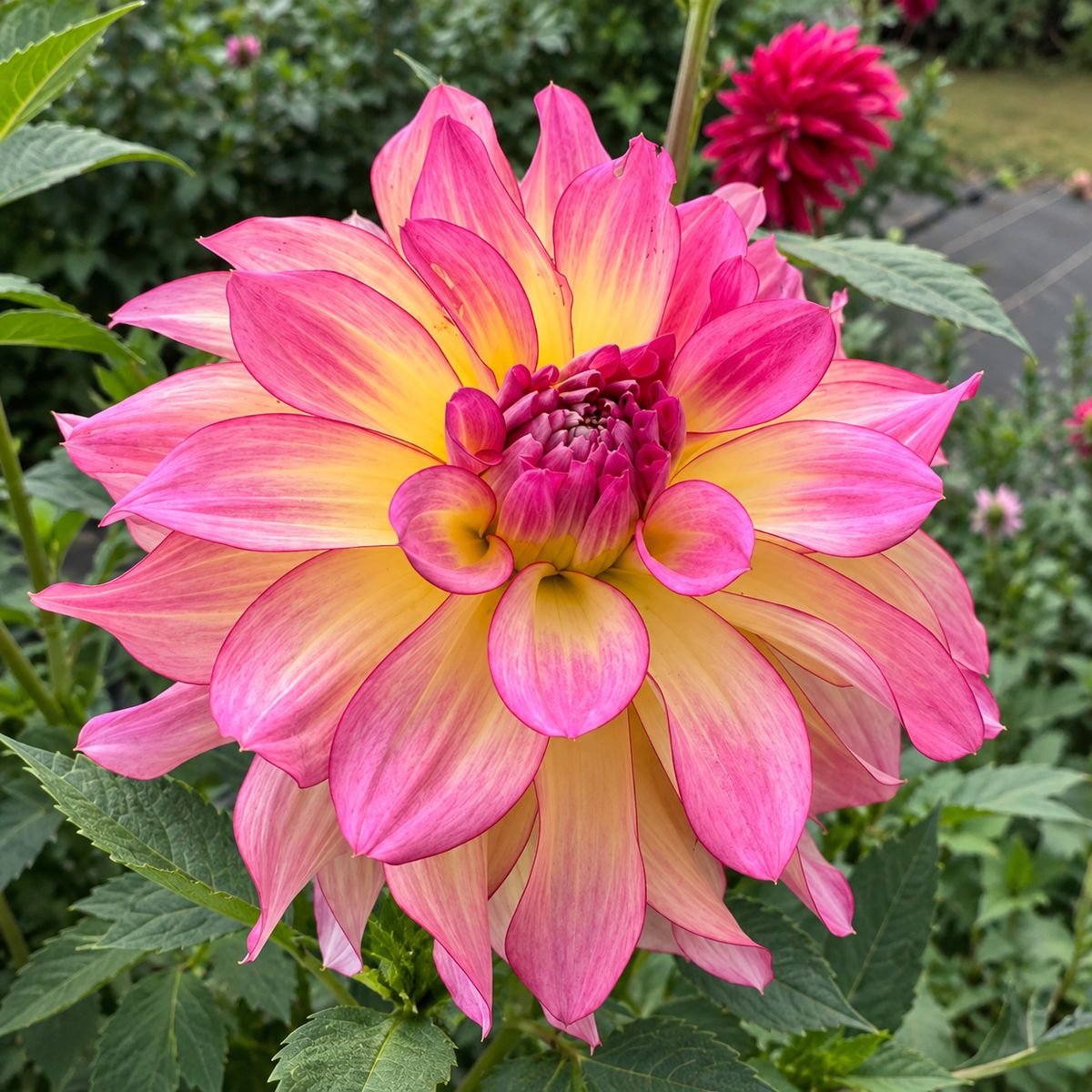 AC Twisp pink yellow light blend informal decorative dahlia bloom