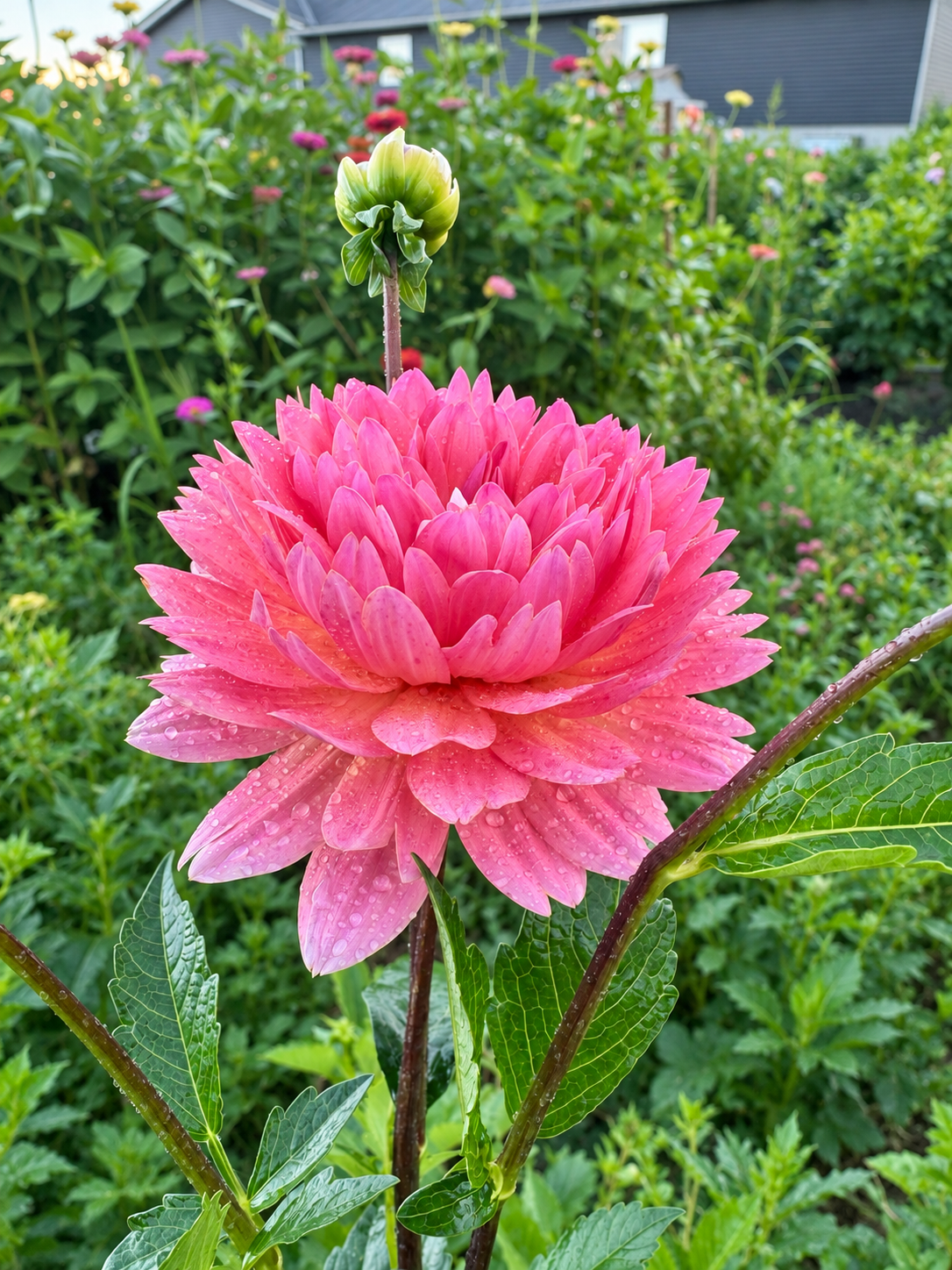 Annie Bananie pink dahlia bloom at Peep & Petal flower farm