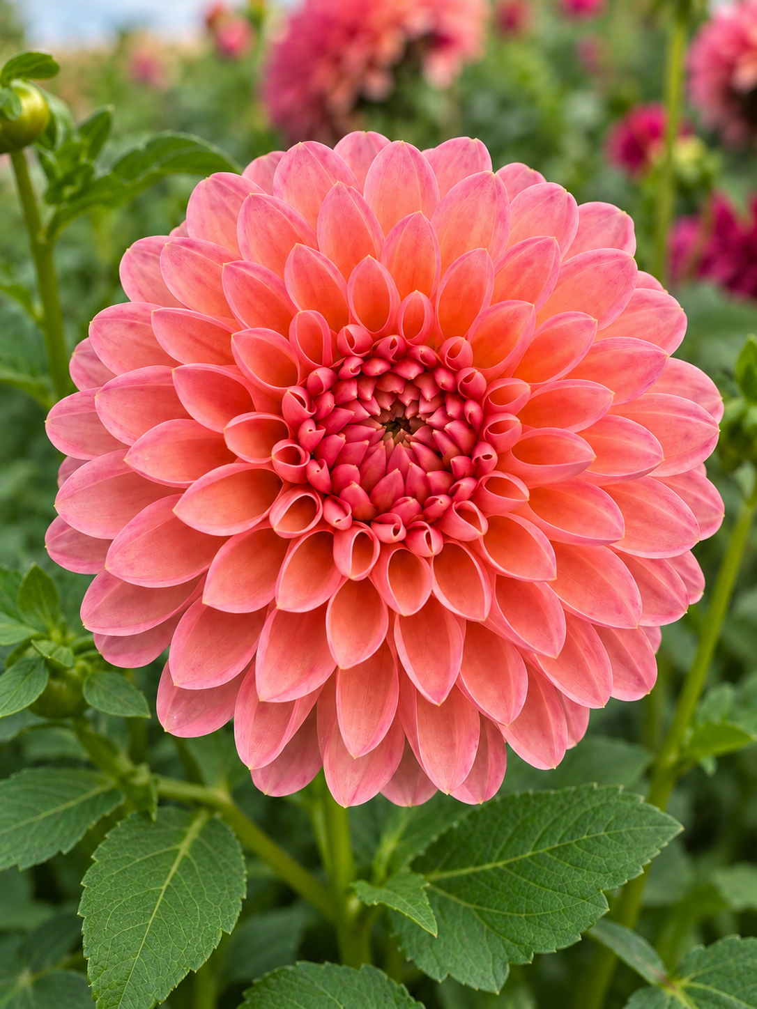 Barbarry Dominion dahlia bloom in warm peachy coral-pink