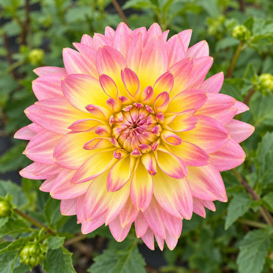 Burfoot Lotus pink and yellow dahlia at Peep & Petal Flower Farm