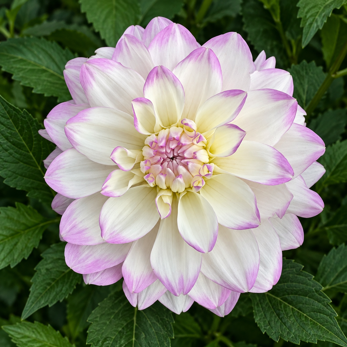 Mikayla Miranda dahlia with white petals and lavender-pink tips at Peep & Petal Flower Farm