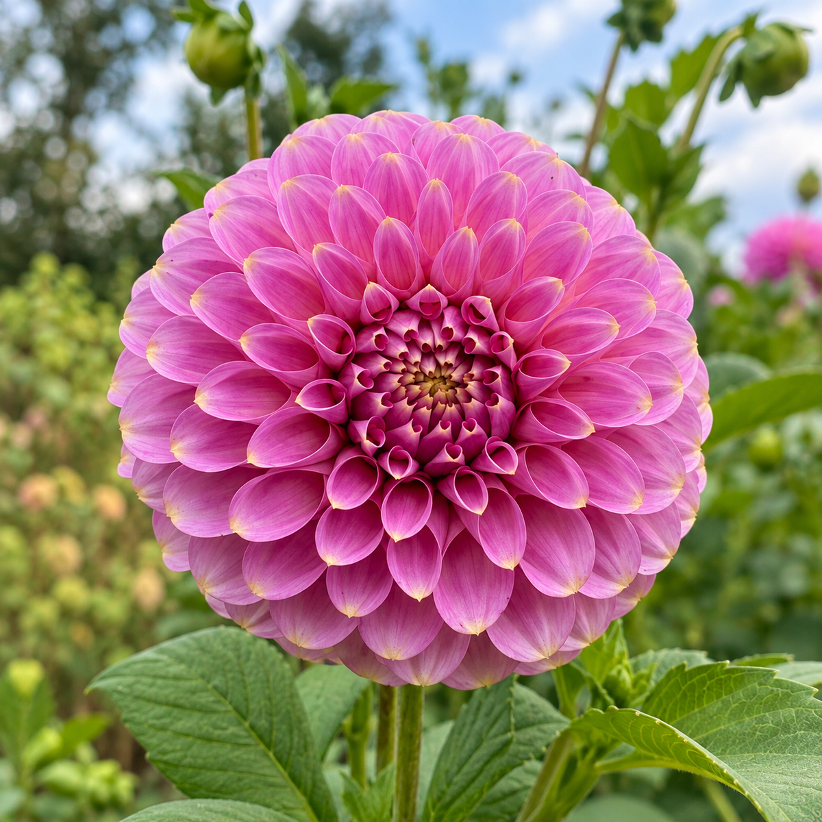 Florelie Oracle dusty pink dahlia with gold tips grown at Peep & Petal Flower Farm