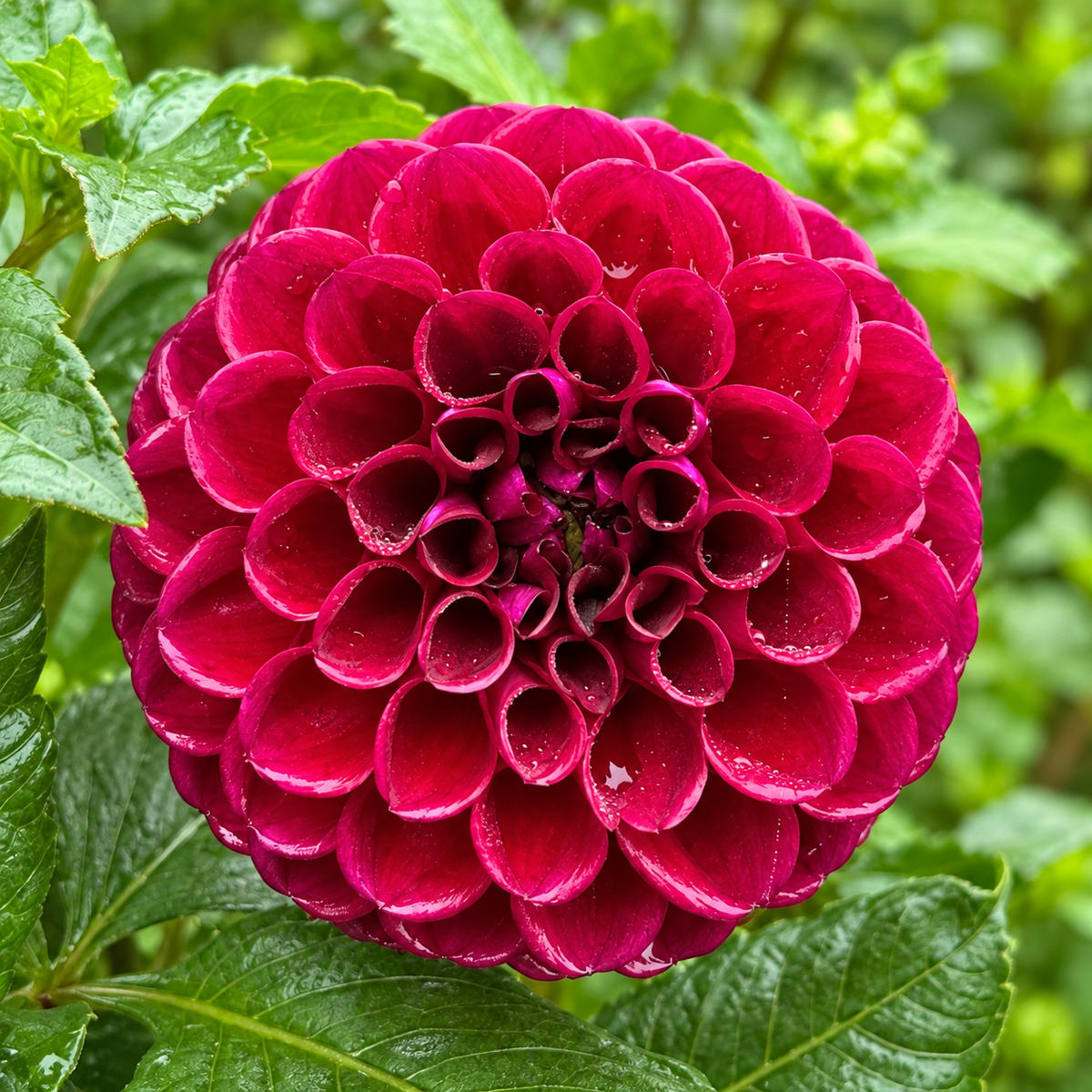 Ivanetti dahlia with deep burgundy ball-shaped petals