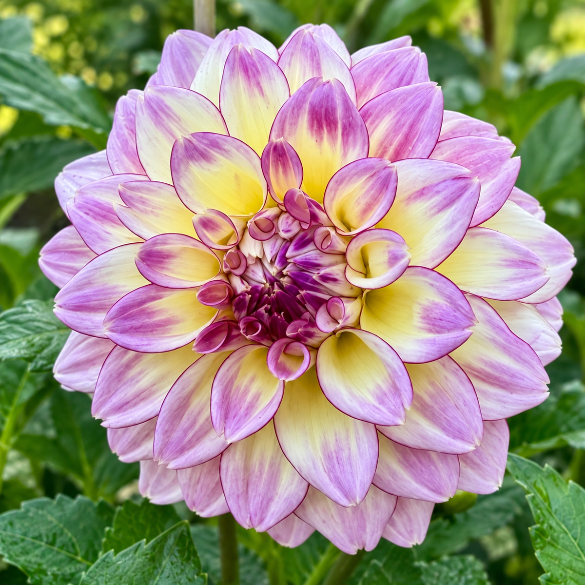 KA's Mocha Katie cream, lavender and burgundy dahlia bloom