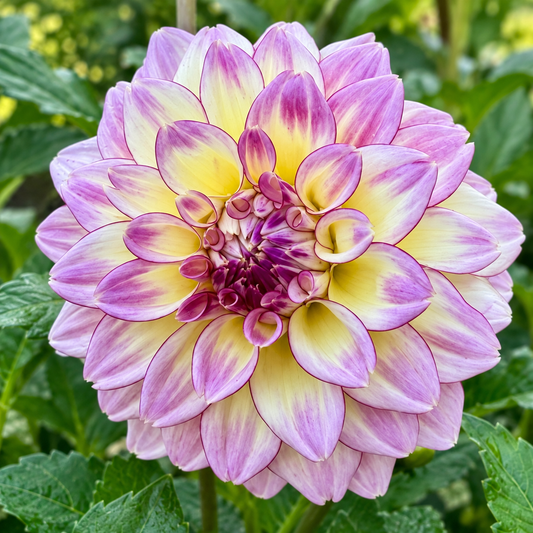 KA's Mocha Katie cream, lavender and burgundy dahlia bloom