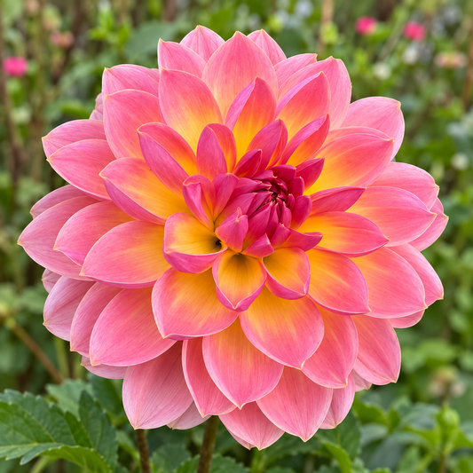 Moray Ashleigh pink waterlily dahlia with yellow bases at Peep & Petal Flower Farm