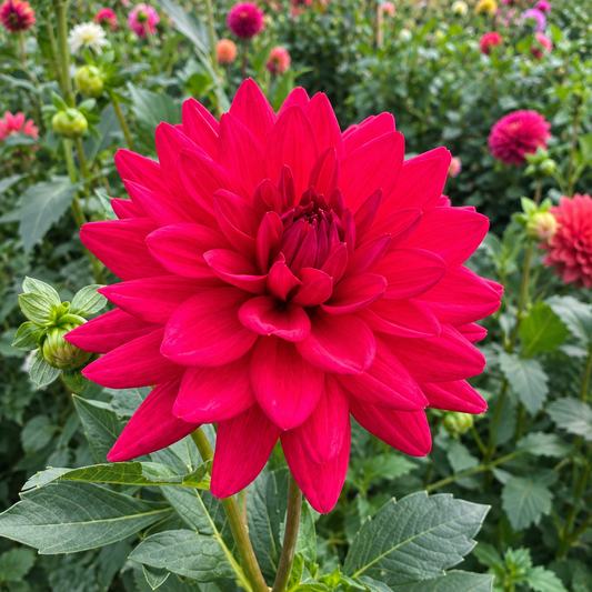 River's Deb G red semi-cactus dahlia bloom