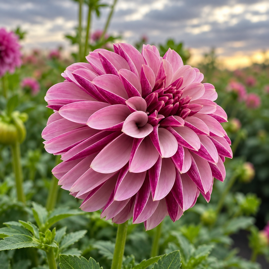 Salish Twilight Girl lilac dahlia with plum petal backs at Peep & Petal Flower Farm