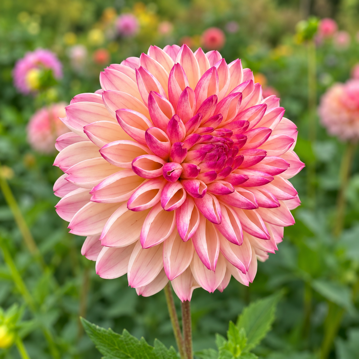 Valley Porcupine creamy blush dahlia with pink edges at Peep & Petal Flower Farm